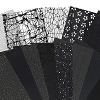 15 Pieces Scrapbook Paper Textured Paper, A5 Mulberry Snow Dot Mesh Fabric Mix Craft Papers Handmade Special Paper for Card Making Decoupage Collage Album Junk Journal Supplies - Black