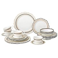 24 Piece Dinnerware Set-Bone China, Service for 4 by Lorren Home Trends , Gold