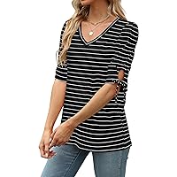 Aokosor Womens Summer Tops Elbow Tie Sleeve Tee Shirts V Neck Dressy Casual Blouses