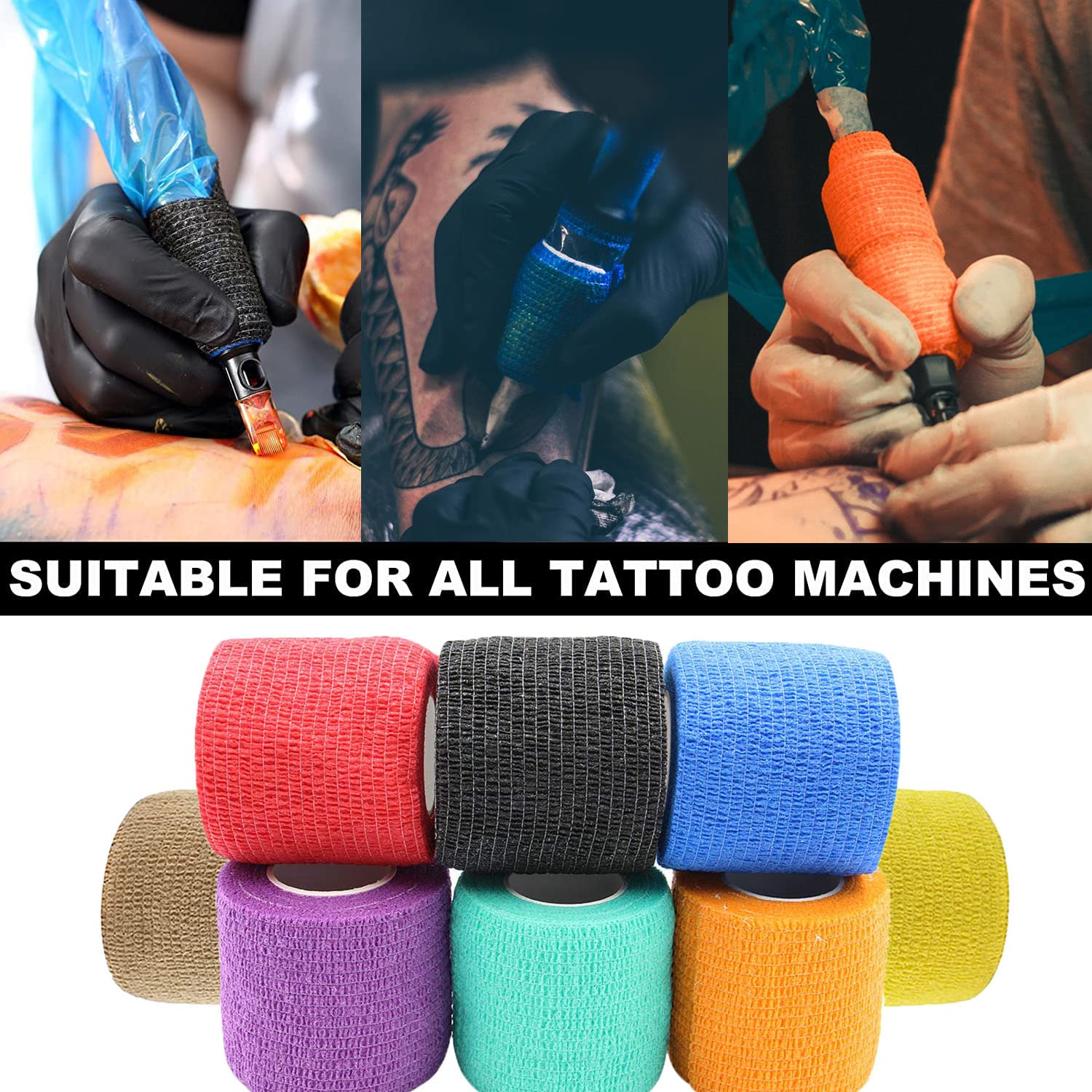 Tattoo Grip Tape - MIUXIA 8pcs Tattoo Gun Wrap Tattoo Grip Cover 2”×5 Yards Elastic Tattoo Grip Wrap Tattoo Bandage Sports Bandage