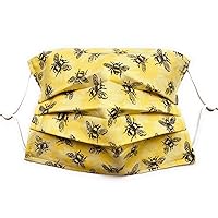 Black Yellow Bumble Bee Pleated Face Mask, Honeycomb Bug Insect Daisy floral, Washable 100% cotton cloth, nose wire filter pocket, adjustable ear around Head elastic fabric tie, unisex adult child