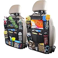 Car Storage Organizer 2 PCS, Car Backseat Organizer Kick Mats Back Seat Protector with Touch Screen Tablet Holder, for Kids, Car Travel Accessories, Kick Mat with 11 Storage Pockets