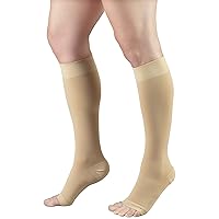 Truform Short Length 20-30 mmHg Compression Stocking for Men and Women, Reduced Length, Open Toe, Beige, Small