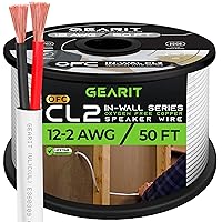 GearIT 12/2 Speaker Wire (50 Feet) 12AWG Gauge - in Wall Audio Speaker Wire Cable / CL2 Rated / 2 Conductors - OFC Oxygen-Free Copper, White 50ft