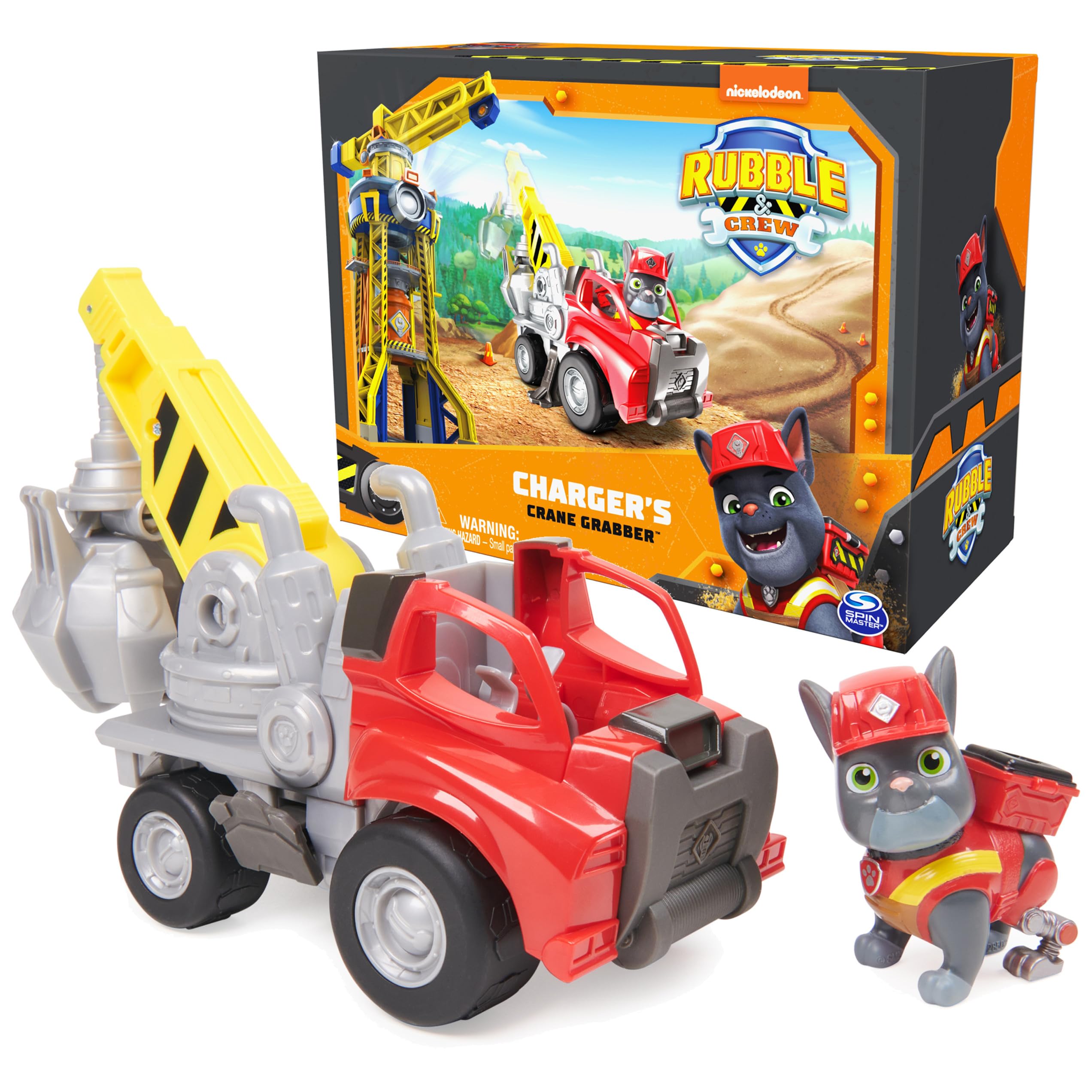 Rubble & Crew, Charger’s Crane Grabber Toy Truck with Movable Parts and a Collectible Action Figure, Kids Toys for Ages 3 and Up