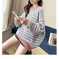 Oversize Sweater Pullover for Women - Autumn Winter Stripe Knitted Jumper Pullover, Thick Long Sleeve Short Knit to