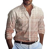 Mens Shirts Long Sleeve Button Down Shirt Casual Cuban Collar Summer Beach Shirts Lightweight Vacation Tee Tops