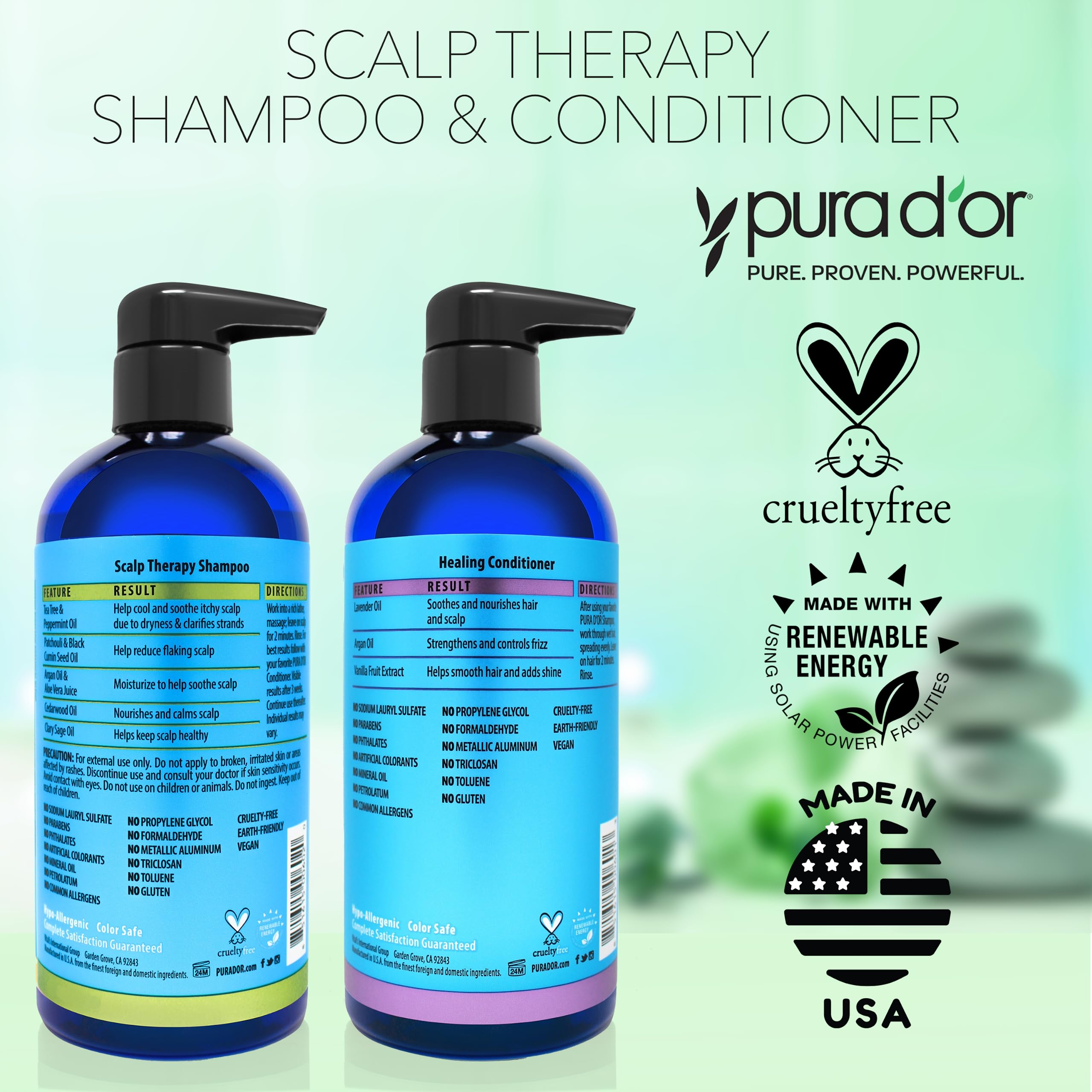 PURA D'OR Scalp Therapy Shampoo & Healing Conditioner Set (16oz x 2) For Dry, Itchy Scalp - Hydrates & Nourishes Hair with Tea Tree, Argan Oil & Biotin, All Hair Types, Men Women (Packaging May Vary)