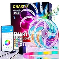 130ft LED Strips Lights (65.6ft*2) Full Color Sync Music, Dimmable and Color Changing RGB LED Strip Lights, 24 Volt Bluetooth Flexible LED Lights for Bedroom,Family,DIY(Smart App+Remote)