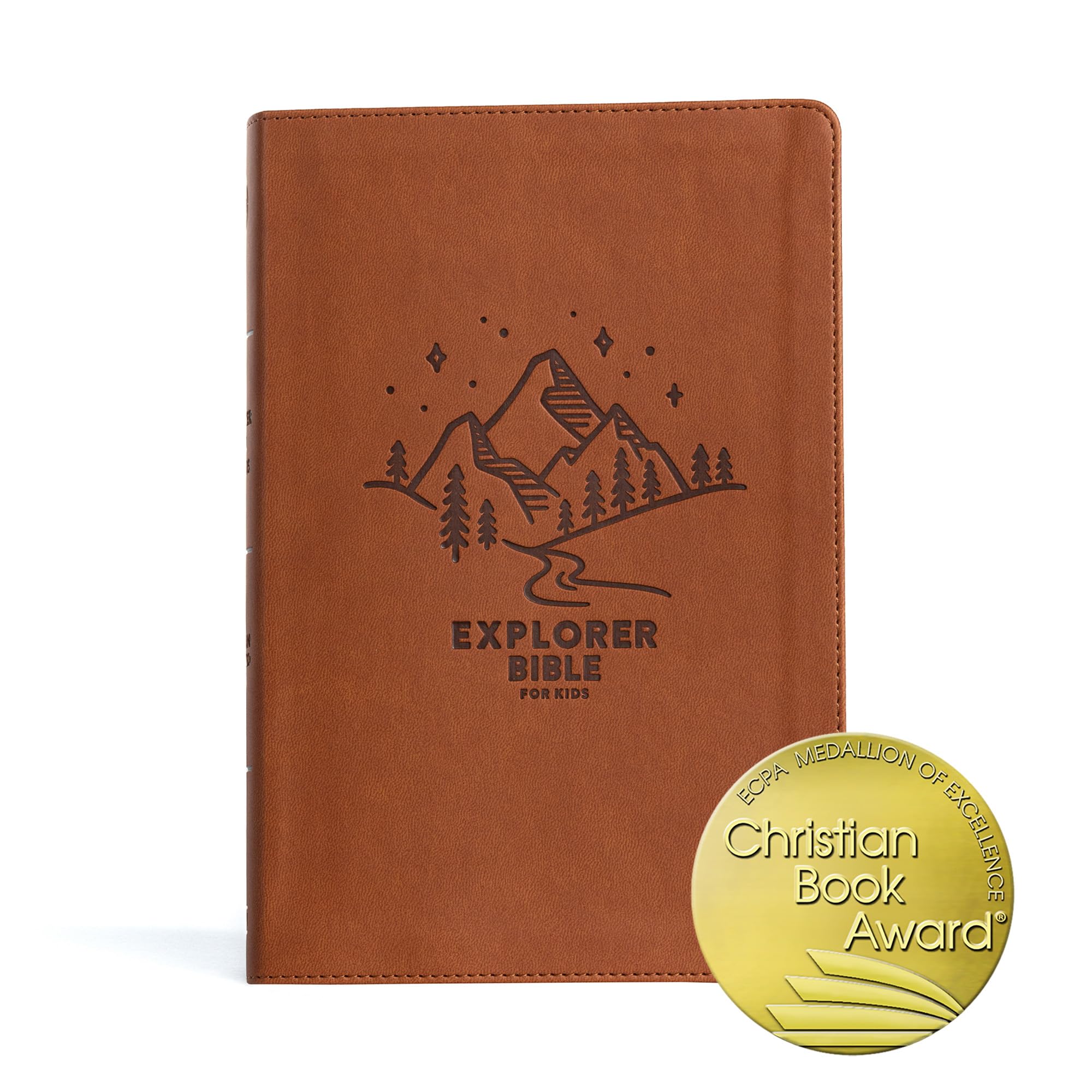 CSB Explorer Bible for Kids, Brown Mountains LeatherTouch, Red Letter, Full-Color Design, Photos, Illustrations, Charts, Videos, Activities, Easy-to-Read Bible Serif Type