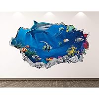 Shark Wall Decal Art Decor 3D Smashed Aquarium Sticker Poster Kids Room Mural Custom Gift BL130 (22