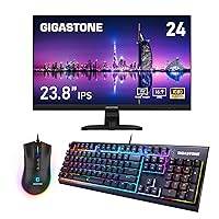 Gigastone Monitor, Wired Gaming Keyboard and Mouse Deluxe Bundle, 24 inch IPS Gaming LED Monitor 75Hz FHD 1920 x 1080, 104 Keys Brown Switch PC Gaming Keyboard and 12000 DPI Gaming Mouse