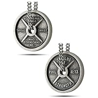 Men's Stainless Steel with Antique Finish Weight Plate Necklace - Philippians 4:13