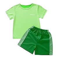 Kids Boys Summer Sporty Leisure Short Sleeves T-shirt with Elastic Waist Shorts 2PCS Streetwear