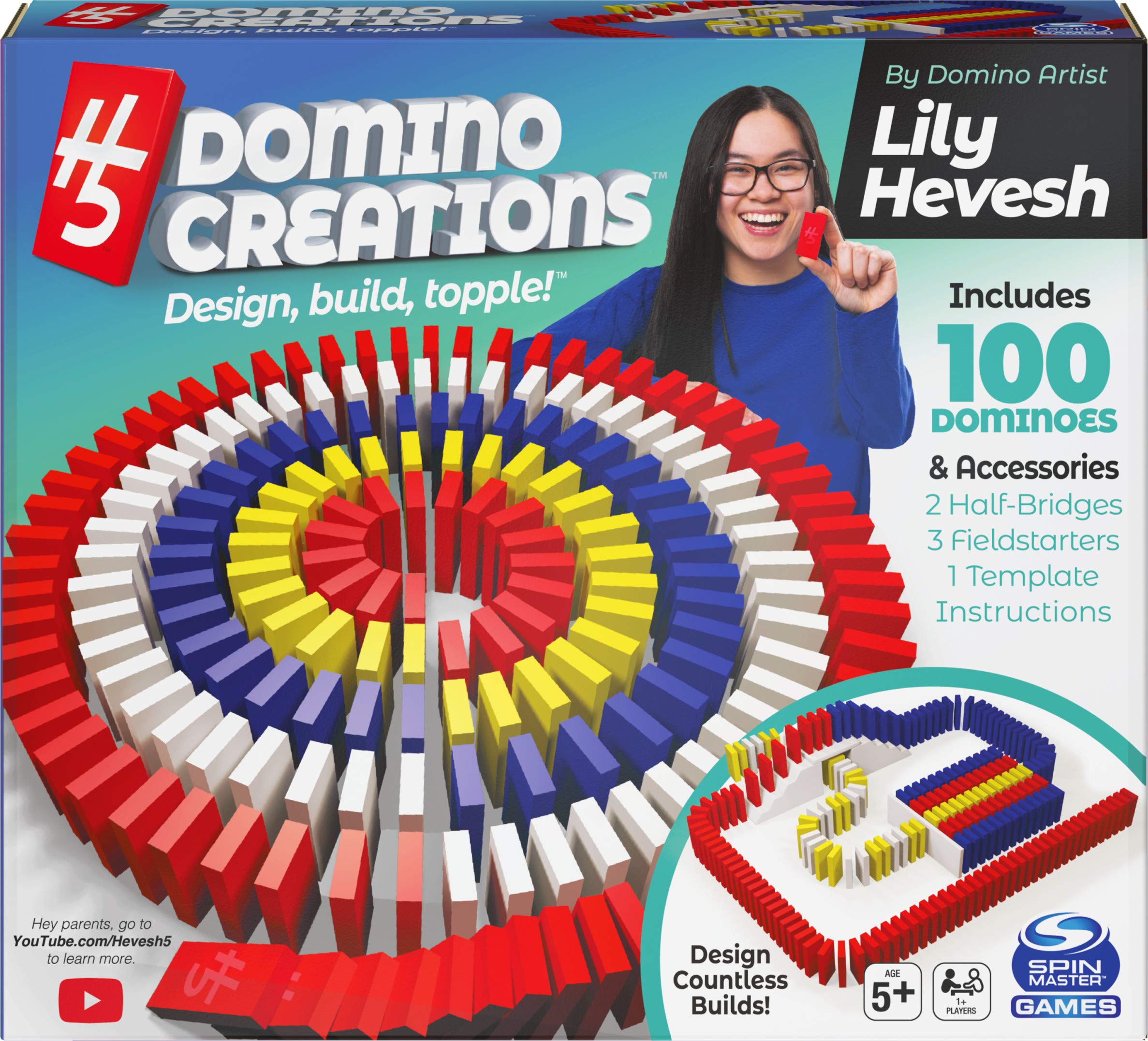 H5 Domino Creations 100-Piece Set Kids Games for Game Night Building Toys for Outdoor Games Lily Hevesh Dominoes Set for Adults & Kids Ages 5+