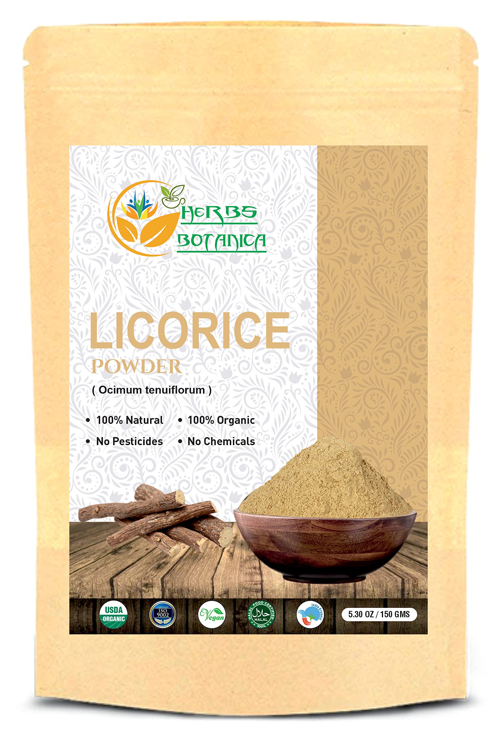 Herbs Botanica 100% Natural Licorice Root Powder Mulethi Powder 5.5 oz / 150gm | Yastimadu Powder (Glycyrrhiza Glabra)