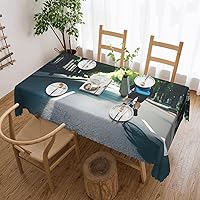 Car and Bicycle Rectangle Tablecloth 52 x 74 Inch, Washable Table Cover for Party Picnic Dinner Decor