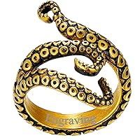 FaithHeart Octopus Tentacle Ring Unisex Devilfish Jewelry Punk Rings for Men Women, Stainless Steel 18K Gold Plated, Personalized Customizable