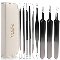 Pimple Popper Tool Kit Blackhead Remover Tools, 9 PCS Professional Pimple Acne Tools Extractor Kit for Nose Face, Stainless Blemish Whitehead Zit Popper Tool with a Leather Bag(Black)
