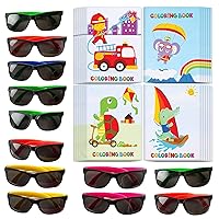 Neliblu Party Favors for Kids - 24 Kids Sunglasses with UV Protection and Incredible Value Coloring Books for Kids - Bulk Party Pack of 2 Dozen Each
