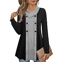 Youtalia Women's Long Sleeve Lapel Pullover Tunic Tops Ladies Swing Sweatshirts with Buttons