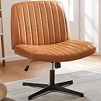 edx Criss Cross Chair,Armless Legged Office Desk Chair No Wheels, Leather Padded Wide Seat Modern Swivel Height Adjustable Mid Back Computer Task Vanity Chair for Home Office,Brown