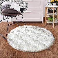 Round Rugs 4ft White and Grey Tips Circle Sheepskin Rug Fluffy Round Rug Washable Faux Fur Rug Shaggy Area Rug Plush Shag Rug for Living Room Bedroom Dorm