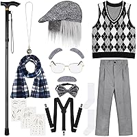 SOMSOC 16 Pieces 100 Days of School Costume for Boys Old Man Costume Grandpa Set for School Cosplay Party