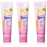 Spry Xylitol Baby Toothpaste, Natural Toddler Toothpaste, Fluoride Free Toothpaste for Kids, Xylitol Toothpaste for Kids Age 3 Months and Up, Tooth Gel Bubble Gum 2 Fl Oz (Pack of 3)