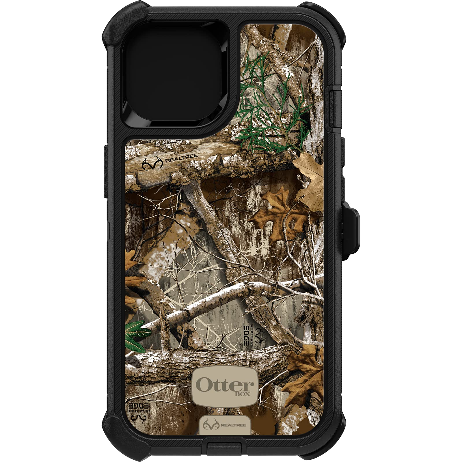 OtterBox iPhone 13 (ONLY) Defender Series Case - BLACK/REALTREE (CAMO), rugged & durable, with port protection, includes holster clip kickstand