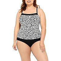 Women's Abstract Print Plus Swimsuit, White