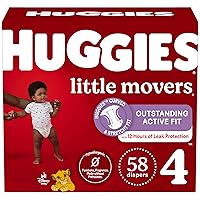 Size 4 Diapers, Little Movers Baby Diapers, Size 4 (22-37 lbs), 58 Count