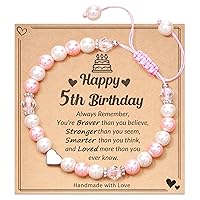 1st-6th Birthday Gifts for Girls, Adjustable Pink White Pearl Heart Bracelet for 1-6 Year Old Girls