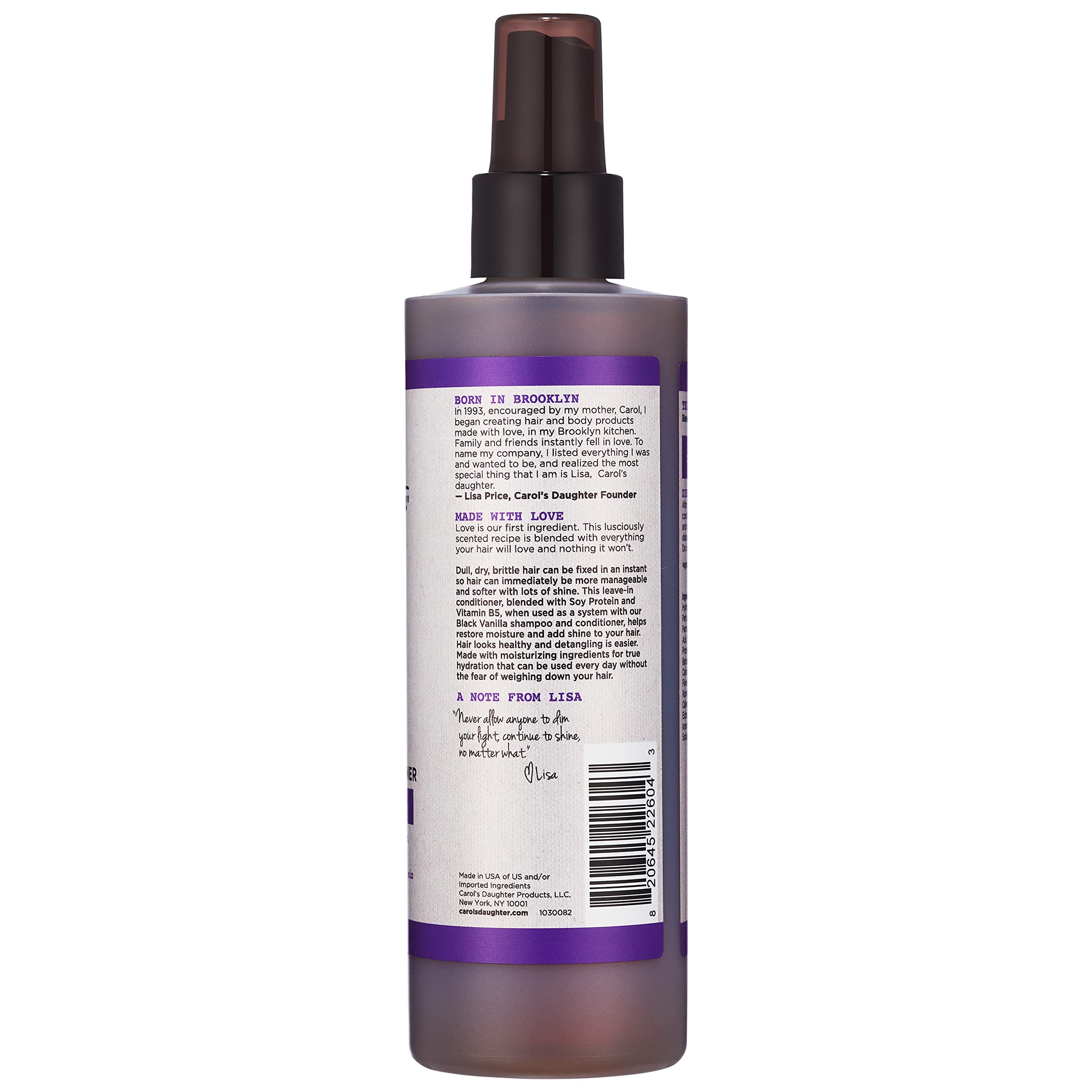 Carol's Daughter Black Vanilla Moisturizing Leave In Conditioner Spray - Made with Castor and Rosemary Oil, 8 fl oz