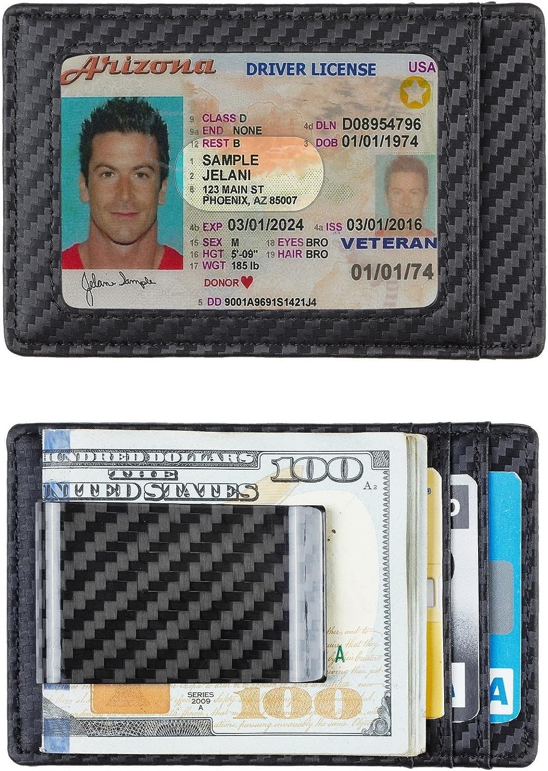 Travelambo Carbon Fiber Money Clip Wallet for Men Slim Minimalist Front Pocket Wallet Card Holder RFID Blocking (Weaved Black)