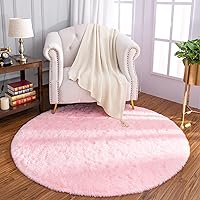 Luxury Fluffy Round Area Rugs for Bedroom Kids Girls Room Nursery, Super Soft Circle Rug, Cute Shaggy Carpet for Children Living Room, 4x4 Feet Baby Pink