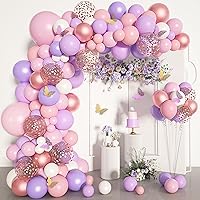 151PCS Pink Balloon Garland Arch Kit Rose Gold White Pink and Purple Balloons Confetti Latex Balloons Butterfly Stickers Decorations for Birthday Party Mothers Day Wedding Baby Shower Decorations