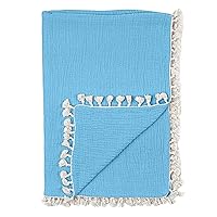 Crane Baby Muslin Swaddle Blanket, Soft Cotton Lightweight Nursery and Stroller Blanket for Baby Boys & Girls, Capri Blue, 30