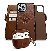 Dreem Bundle: Fibonacci Wallet-Case for iPhone 13 Pro Max with Om for Apple AirPods 3 Case [Chocolate]