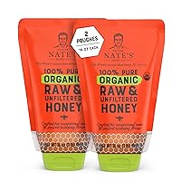 Nate's Organic 100% Pure, Raw & Unfiltered Honey - No-Drip Dispensing - 16oz. Sustainable, Eco-friendly Squeeze Pouch (2 Pack)