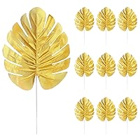 10 Packs Golden Artificial Palm Leaves, Dried Palm Leaves, Faux Palm Leaves Decor, Monstera Leaves, Tropical Leaf Garland, Golden Tropical Leaves for Home Palm Leaves Party Decorations