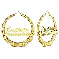 Custom4U Double Name Hoop Earrings Big Layer Nameplate Circle Earrings Customized Jewelry Birthday Party Gifts for Women Girls (Gift Box)