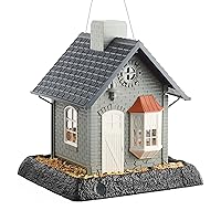 North States Village Collection Bayside Cottage Birdfeeder: Easy Fill and Clean. Squirrel Proof Hanging Cable included, or Pole Mount Large, 5 pound Seed Capacity (9.5 x 10.25 x 11, Gray)