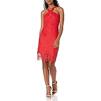 Minuet Women's Fitted Lace Dress with Halter Style Neckline