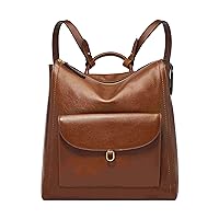 Fossil Women's Parker Leather Convertible Large Backpack Purse Handbag, Brown w/ Outer Pocket (Model: ZB1836200)