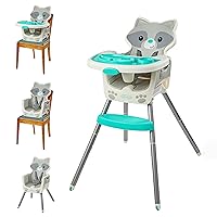 Infantino Grow-with-Me 4-in-1 Convertible High Chair, Raccoon-Theme, Space-Saving Design, Booster and Toddler Chair, for Infants & Toddlers 3M-36M Multicolor