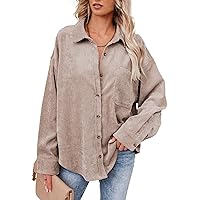 BTFBM Women's Corduroy Button Down Shirt Jackets Casual Rolled Long Sleeve Shacket Oversized Blouses Tops with Pocket