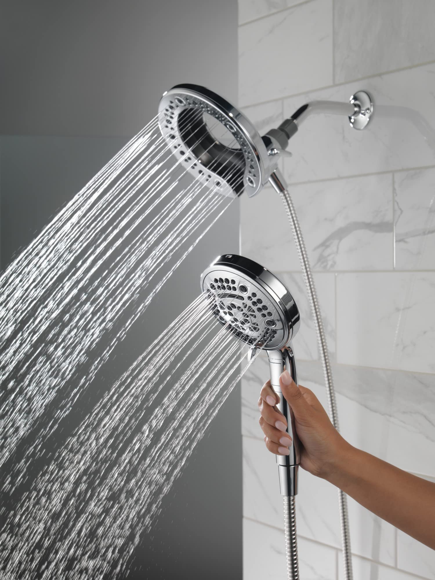 Delta Faucet 7-Spray In2ition Dual Shower Head with Handheld Spray, Chrome Shower Head with Hose, Showerheads & Handheld Showers, Handheld Shower Heads, Detachable Shower Head, Chrome 75687D
