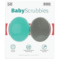 S&T INC. Exfoliating and Massaging Cradle Cap Bath Brushes for Baby, Silicone - 2 Inch x 2.5 Inch, Grey and Teal, 2 Pack
