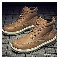 Autumn New Men's Martin Boots Trend high-top Male Boots Locomotive Men's Shoes Skin Worker Boots Warm Cotton Shoes (Color : Brown, Size : 44)